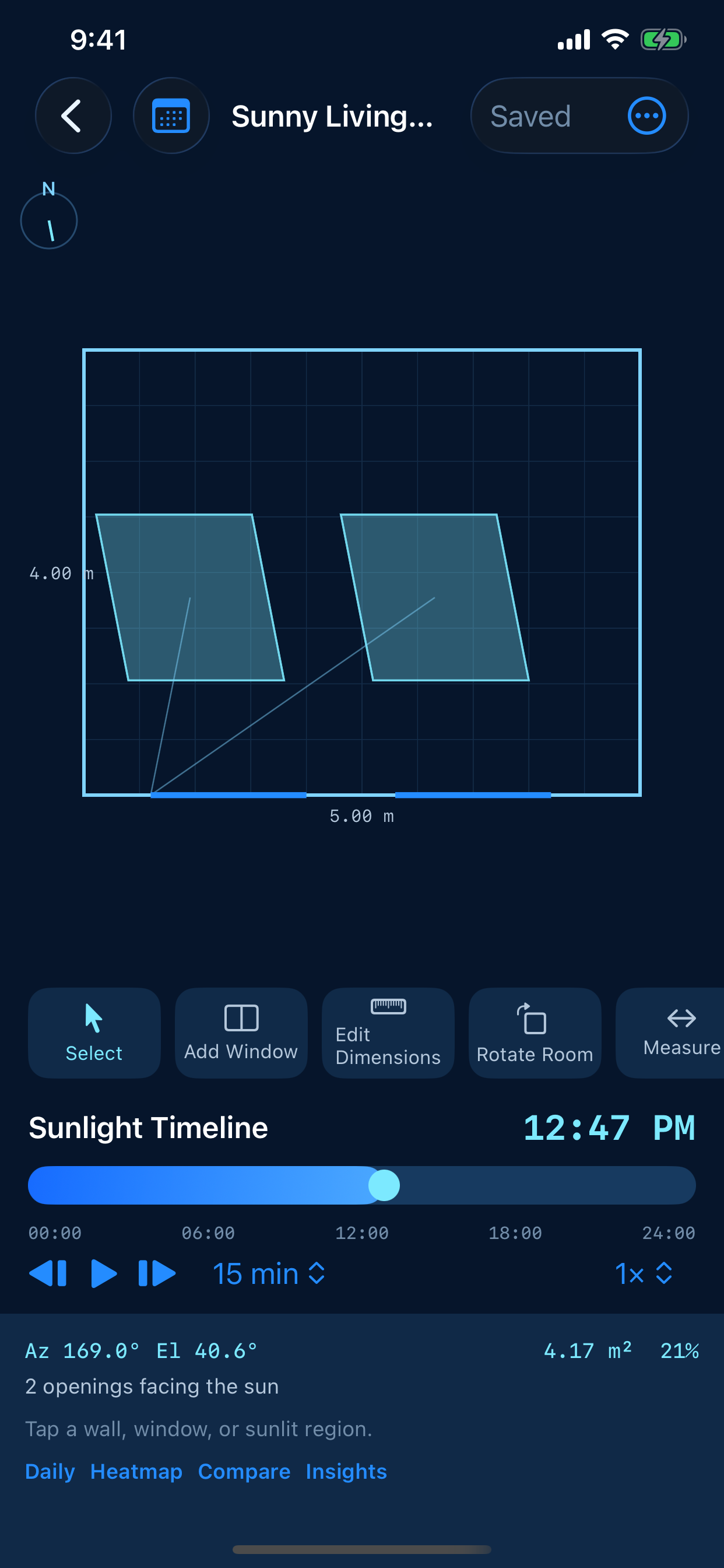 Floor plan workspace with sun patches
