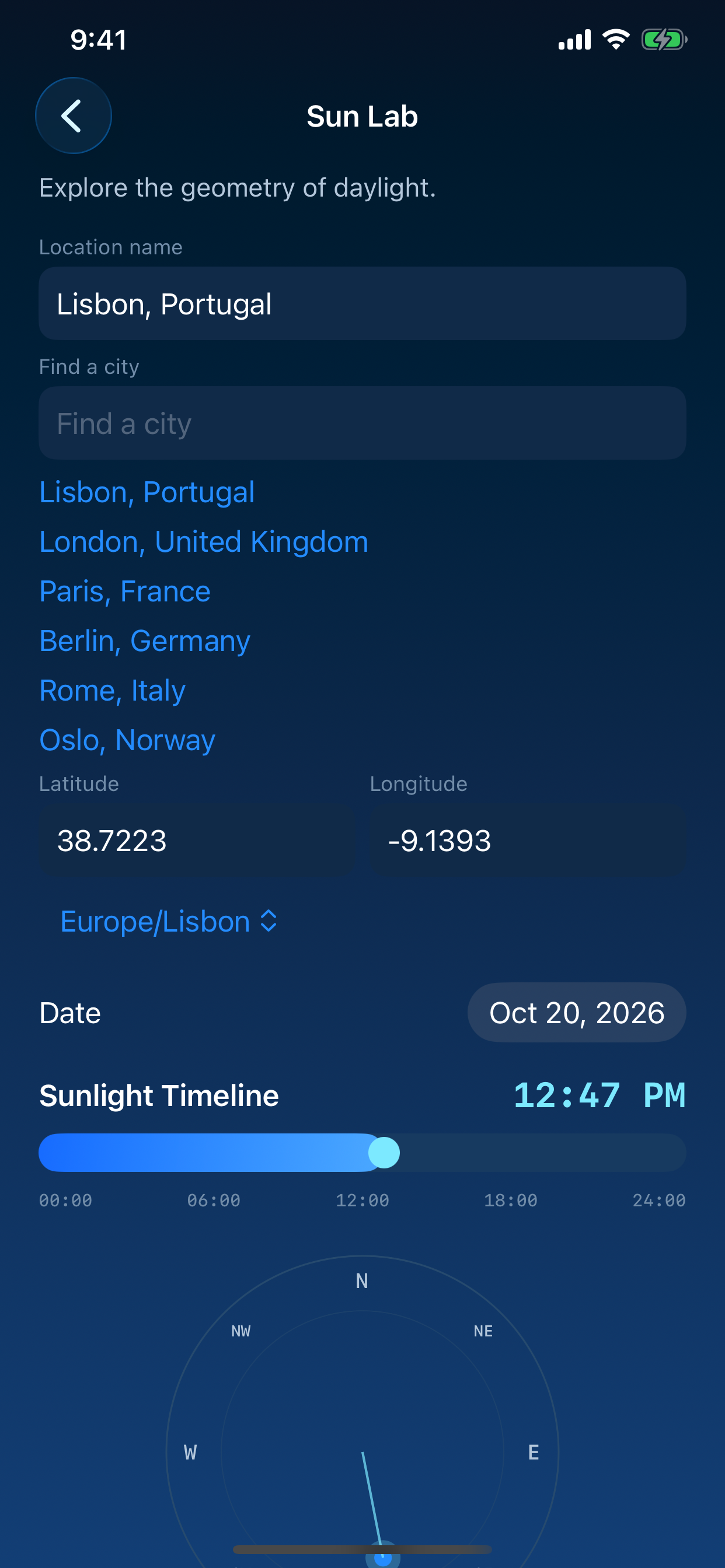 Sun Lab compass and elevation readout